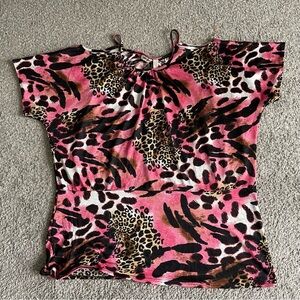 Gold Flava Women’s Sz 34 Multi Colored Animal Print Cold Shoulder Top